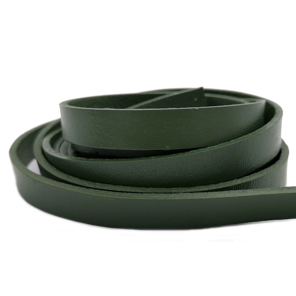 ShapesbyX 10mm Flat Leather Strip Dark Green Olive 10mmx2mm Leather Band for Bracelet Making Watchband GF10M165