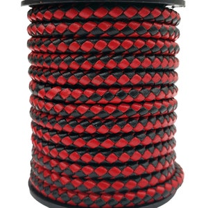 ShapesbyX 5mm Braided Leather Bolo Cords Black Red/White Mixed Jewelry Making for Bracelet BP5M120
