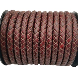 ShapesbyX Geflochtenes Lederband für Armbandherstellung 6 mm Distressed Rot Braun Farbe Runde Lederschnur gefaltet 1 Yard BP6M