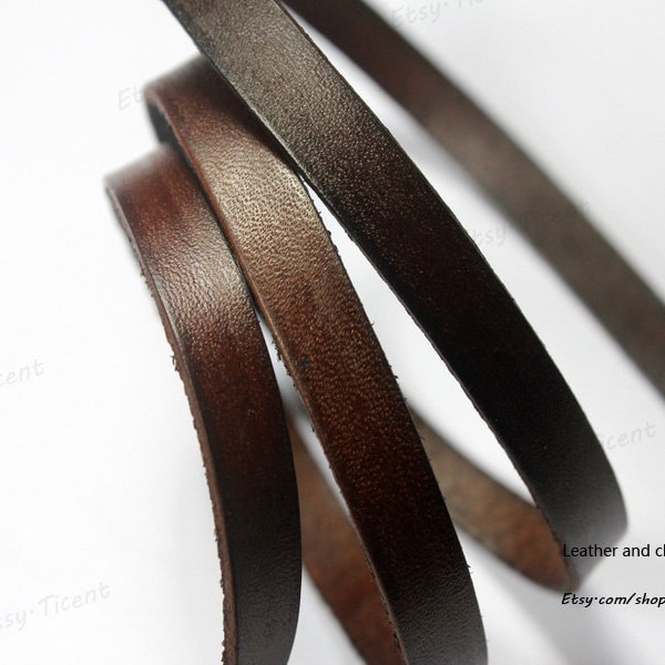 ShapesbyX 10mmx2mm Distressed Dark Brown Leather Cord 10mm Flat Leather Bracelet Strip GF10M-128