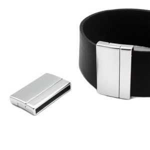 ShapesbyX 2個パック マットシルバー/ゴールド マグネット留め金 30mmx3mm 内穴 マグネットブレスレットエンド 30x2 30x3 レザーストリップ接着剤用 MT547-1