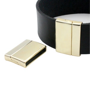 ShapesbyX 2ピース フラットマット ゴールド/シルバー マグネット留め金とクリップ 25mmx3mm 内穴 マグネットブレスレットエンド レザーストラップ 接着 MT715-4