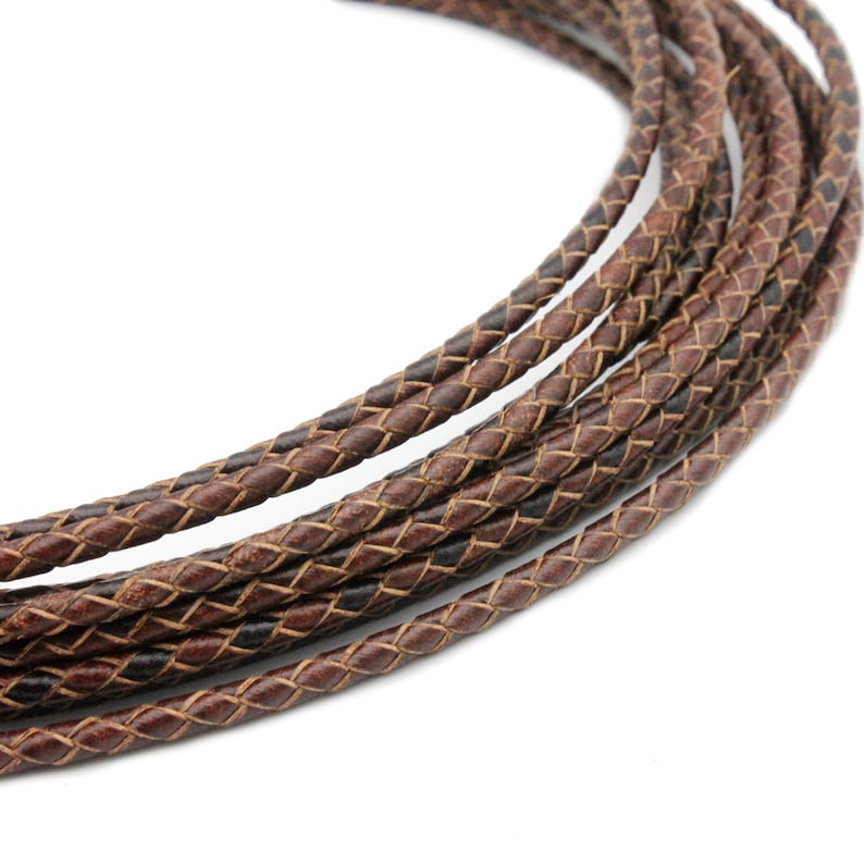 3mm Round Distressed Brown Genuine Leather Braided Strap Cord Etsy