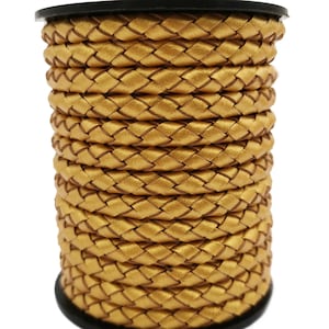 ShapesbyX 5mm Gold Braided Leather Cord, Women Bracelet Making Round Leather Bolo Strap BP5M63