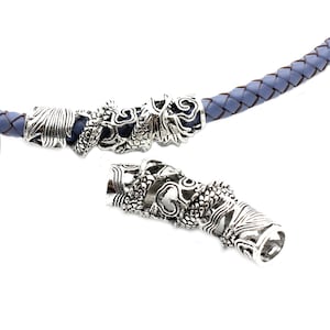 ShapesbyX 2 Pieces Dragon Charm Tube for Bracelet Beading Necklace Pendant, 7.5mm Inner Hole Antique Silver Dragon Slider TU89