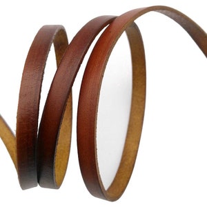 Puede incluir: Un cordón de cuero marrón, enrollado y retorcido. El cordón es liso y flexible, con un aspecto natural y rústico.