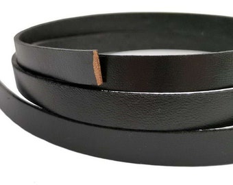 ShapesbyX 10mm Black Flat Leather Strap, 10x2mm Coated Genuine Leather Strip GF10M-99-B