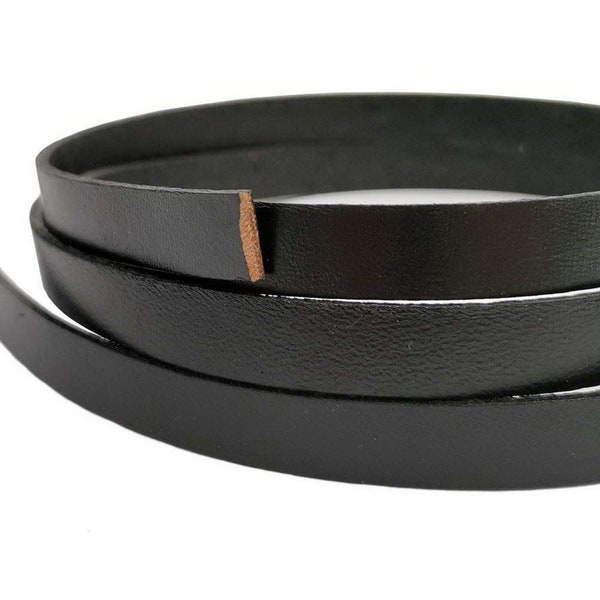 ShapesbyX 10mm Black Flat Leather Strap, 10x2mm Coated Genuine Leather Strip GF10M-99-B
