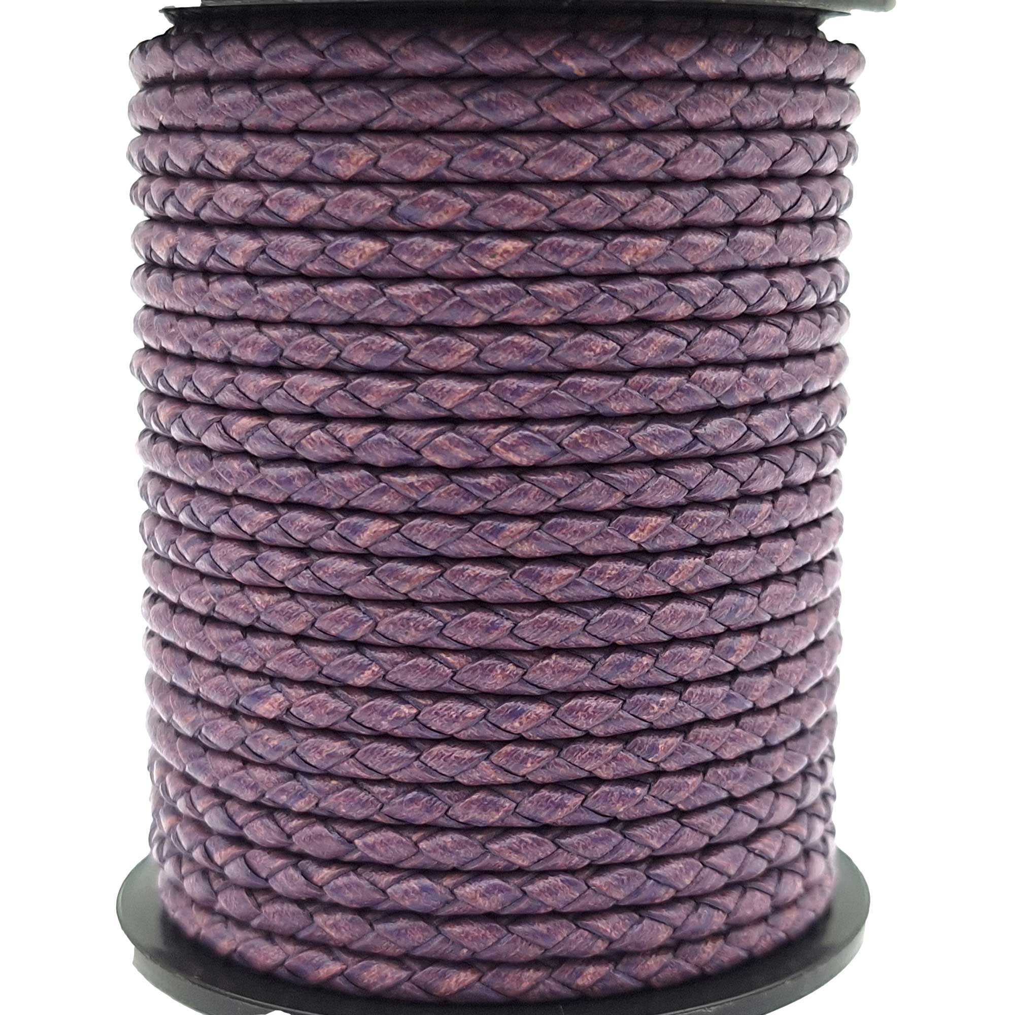 3mm Braided Leather Bolo Cord, Distressed Purple Bracelet Strap