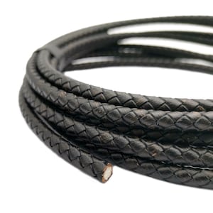 ShapesbyX 6 mm Geflochtenes Lederband Distressed Schwarze Runde Lederschnur Armband Herstellung oder Dekor BP6M278-2