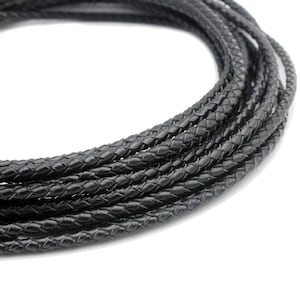 ShapesbyX 5 Yards ungeschnittenes Stück 3 mm rund geflochtene Leder Bolo Schnüre für die Schmuckherstellung 3,0 mm Durchmesser regeneriertes Lederband
