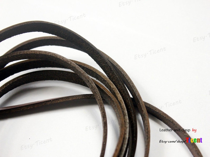 5mm Leather Bracelet Strip GF5M-134 5mmx2mm Dark Brown Flat Distressed Leather Cord