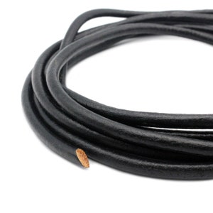 ShapesbyX 5mm Round Black Leather Cord 1 Yard RLG5M-10