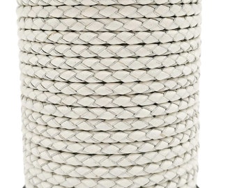 White Braided Leather Bolo Cord, 3mm Jewelry Beading Supply