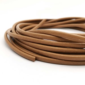 ShapesbyX 2 Yards 4mm Camel Leather Cords, Round Real Cowhide Leather Color RLG4M235