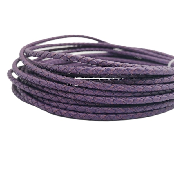 ShapesbyX BP4M95 Cordons ronds en cuir tressé violet vieilli de 4 mm pour la fabrication de bijoux ou de cravates Bolo