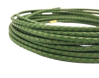 ShapesbyX Distressed Green 4mm Round Braided Leather Cords for Jewelry Making Decor or Bolo Ties BP4M93