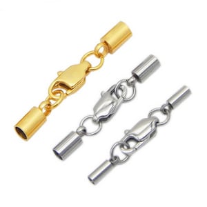 ShapesbyX 3 Pieces Gold/Black 2mm to 10mm Stainless Steel End Cap Clasp for Necklace Bracelet Making Lobster Hook Cord End MT3M446-3