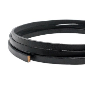 ShapesbyX 5mm Black Leather Strip Flat, 5x2 mm Black Real Leather Band Leather Lacing Cord (1 yard)  GF5M-105