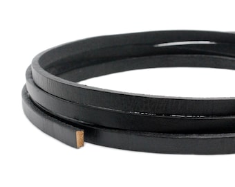 ShapesbyX 5mm Black Leather Strip Flat, 5x2 mm Black Real Leather Band Leather Lacing Cord (1 yard)  GF5M-105