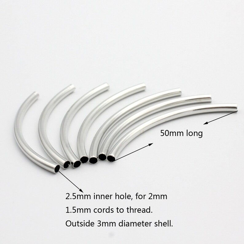 20pcs 50mmx3mm Silver Curved Tube Pipes Plated Over Brass Etsy
