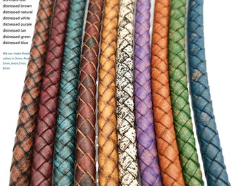 ShapesbyX Braided Leather Strap For Bracelet Making 6mm Distressed Color Round Leather Cord Folded 1 Yard BP6M