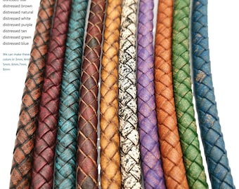 ShapesbyX Braided Leather Strap For Bracelet Making 6mm Distressed Color Round Leather Cord Folded 1 Yard BP6M