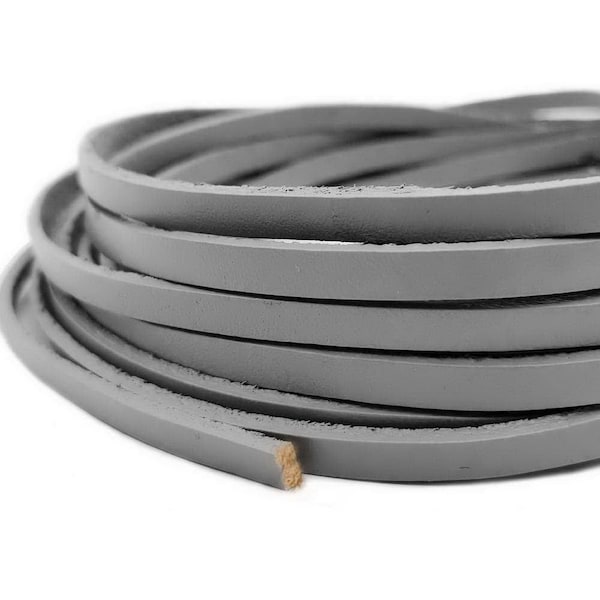 ShapesbyX 5mm Gray Flat Leather Strand 5mmx2mm Coated Genuine Leather Strip 2mm Thick 1 YARD, GF5M-84