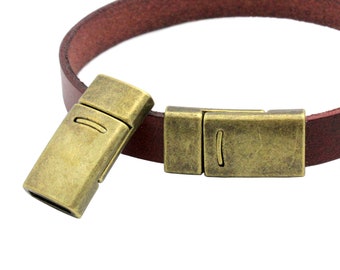 ShapesbyX Antique Bronze Magnetic Closure Clasp Bracelet Making 10mmx2mm Inner Hole for 10x2 Leather Strip Glue MT558-10