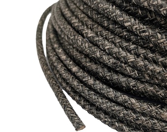 Cordón de cuero trenzado negro antiguo, 6 mm, para la fabricación de joyas, 1 yarda.