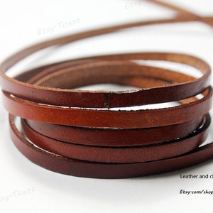 ShapesbyX 5mmx2mm Brown Flat Distressed Leather Cord, 5mm Leather Bracelet Strip GF5M-135