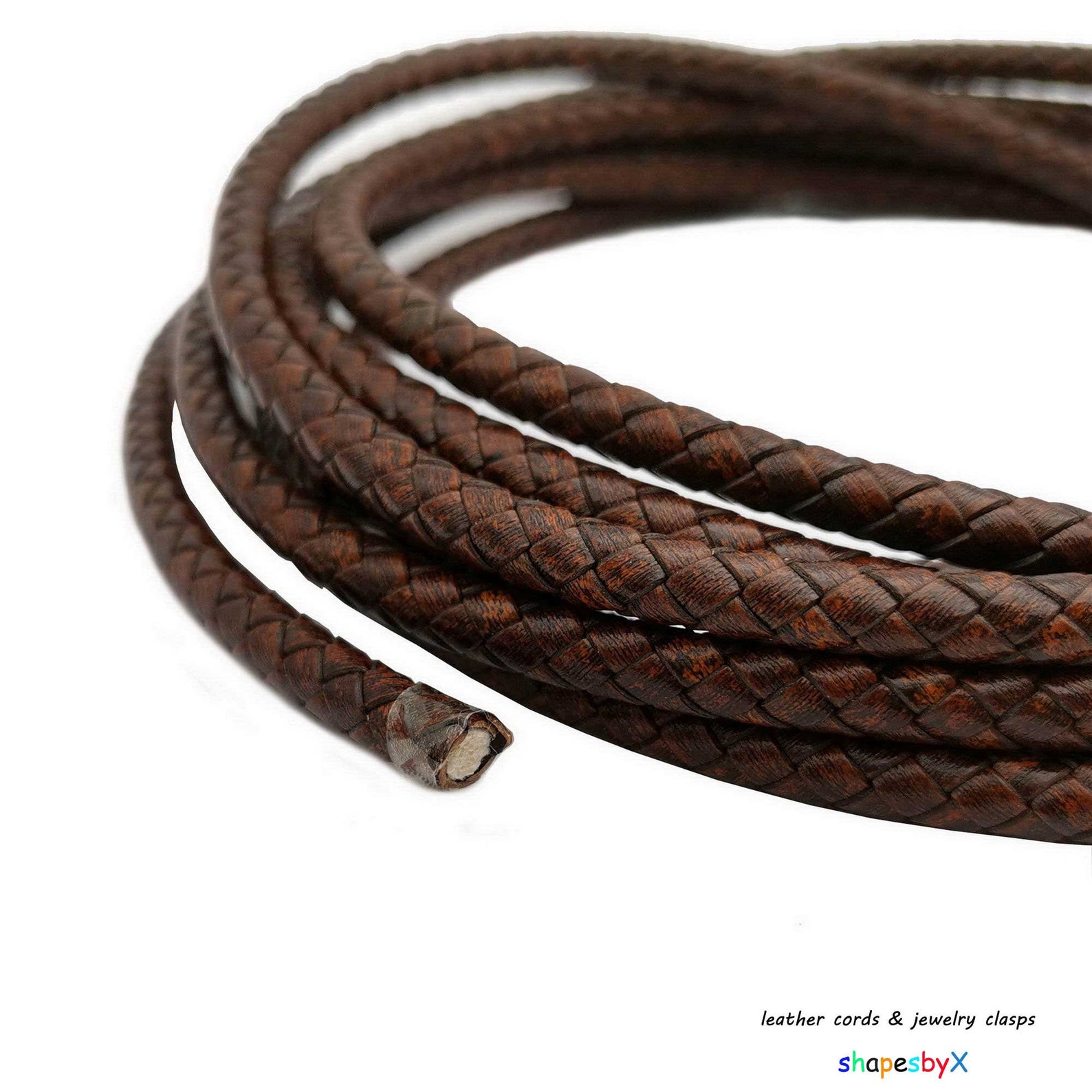 6mm Braided Leather Cords Distressed Brown 2 Woven Folded Etsy