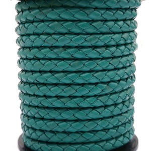 Blågrönt flätat lädersnöre, 5 mm Bolo-armbandsrem, 1 Yard