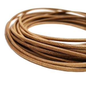 ShapesbyX 3 Yards 3mm Leather Cords Tan Natural Round Leather Strap Real Cowhide for Jewelry Making or Decor RLG3M-18