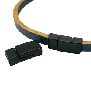 ShapesbyX 3ピース マグネット留め金 ジュエリー作り用 フラットレザーブレスレット 接着剤付き 5 x 2 mm 内穴 マットブラック MT588-0