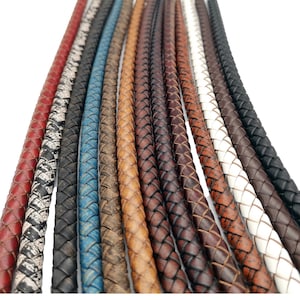 ShapesbyX Antique Black 1 Yard 8mm Braided Leather Cord for Bracelet Making,Leather Bolo Cord Strap Woven Folded RLG8M96