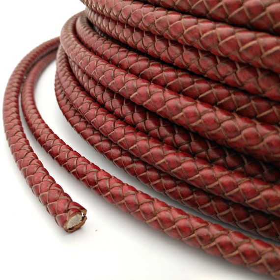 8mm Distressed Red Braided Leather Cord for Bracelet Making Etsy
