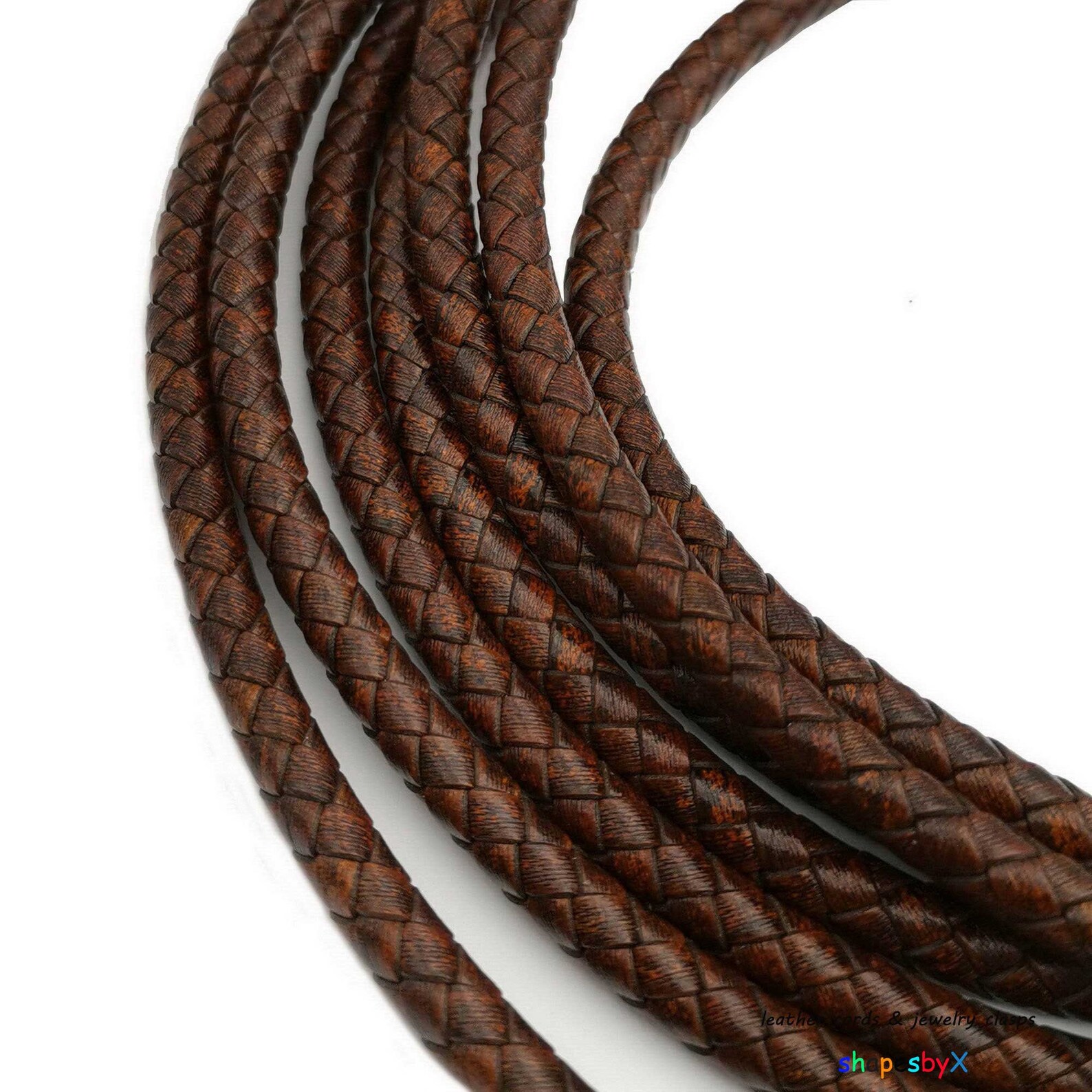 6mm Braided Leather Cords Distressed Brown 2 Woven Folded | Etsy