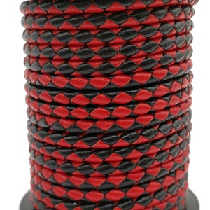 ShapesbyX - Cordón de bolo de cuero trenzado de 4 mm, 1 yarda, correa de cuero negro y rojo mixto para fabricación de joyas de mujer BP4M82-0