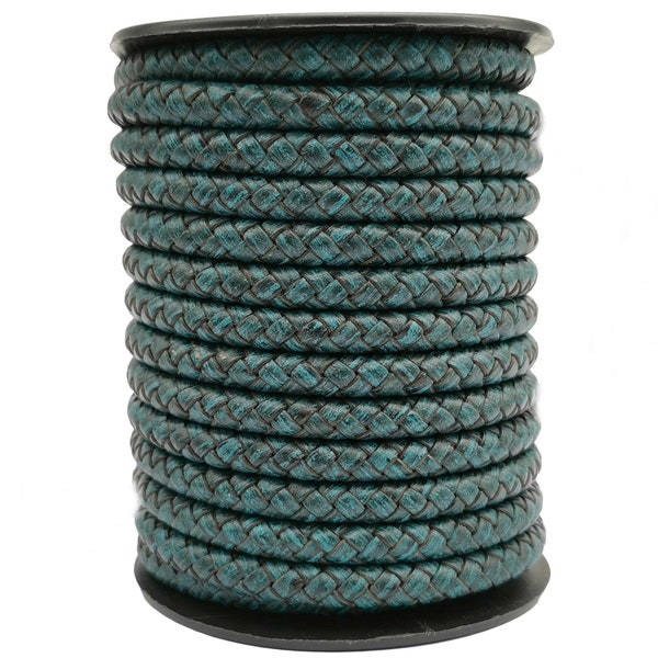 ShapesbyX Premium Quality 6mm Round Braided Leather Bolo Cord Distressed Teal for Jewelry Making in Bracelet or Decor BP6M288