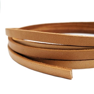 ShapesbyX 5mmx2mm Tan Natural Flat Leather Straip 5mm Wide Genuine Leather Strap 2mm Thick 1 Yard GF5M-111