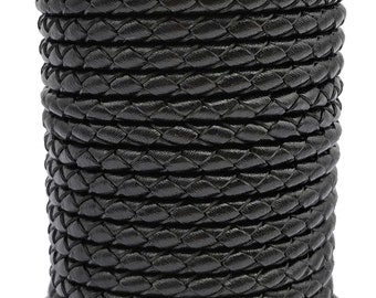 3mm Black Leather Bolo Cord, Woven Braided Jewelry Supply