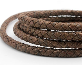 ShapesbyX 6mm/8mm Round Rustic Brown Faux Suede Leather Braided Cord RLG8M-6