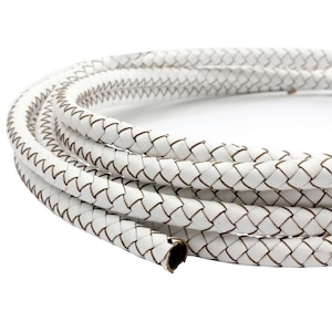 ShapesbyX 8mm White Braided Leather Cord for Bracelet Making Woven Folded Leather Bolo Strap 1 Yard RLG8M75-5