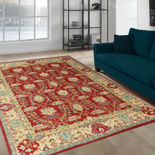 New Authentic Caster Red Handmade Floral Traditional Oriental Style 100% Woolen Area PB Rugs & Carpets