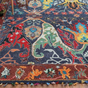 Alfombras nuevas de William Morris Old Ikat, elegantes, de estilo oriental antiguo, hechas a mano, en color negro, 100 % lana.