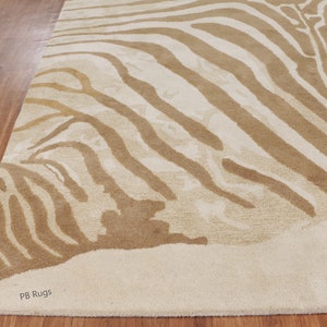 New Authentic Zebra Natural Color Design Handmade Modern Contemporary Style 100% Woolen Area PB ...