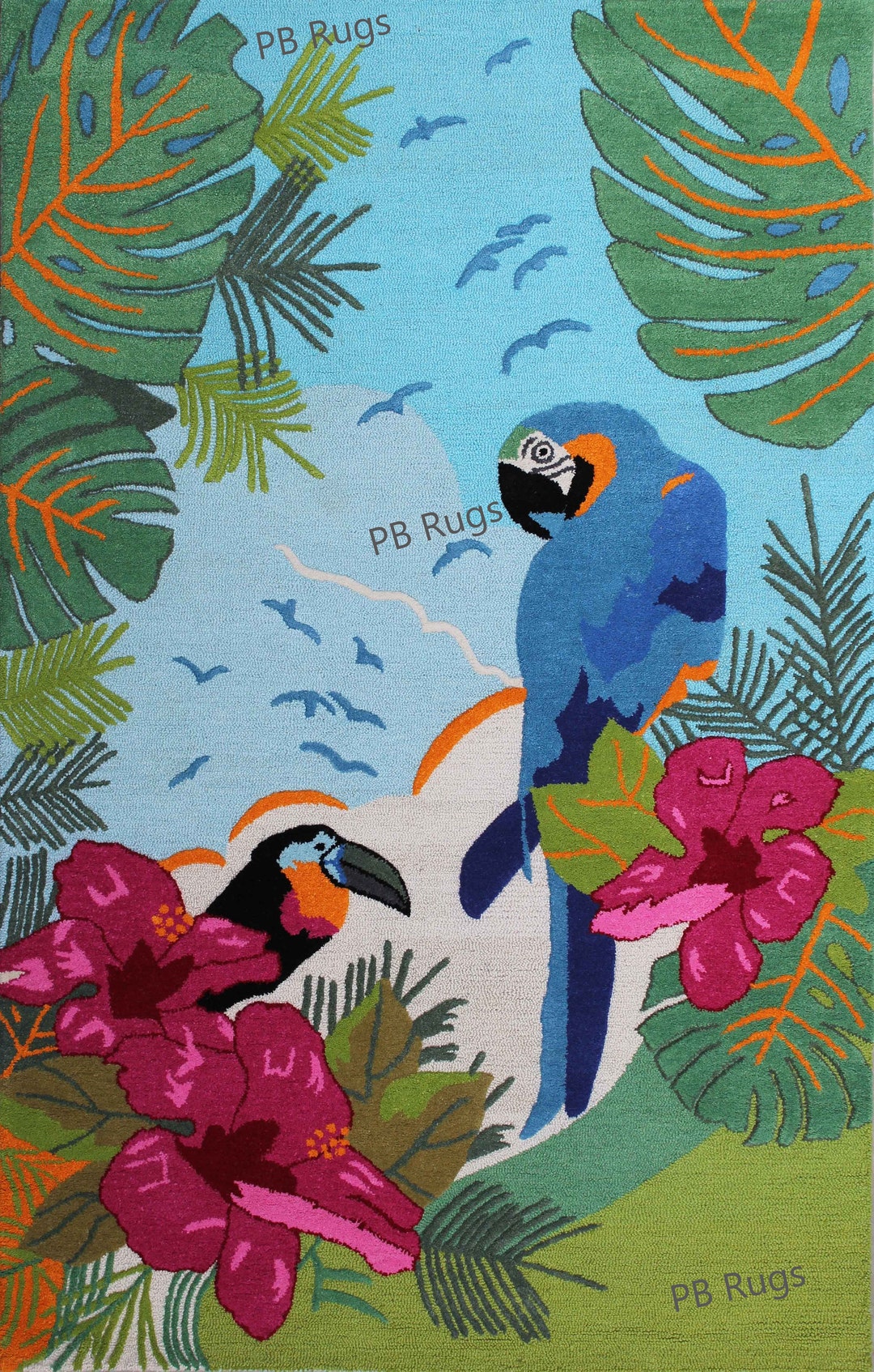 Parros Rugs New American Parrot Birds 5 'x 8' Multi Color Handmade Tufted Modern ...