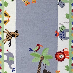Baby Jungle Friends Elephant 5' x 8' Animal Cartoon Handmade Dzieci Nowoczesny styl 100% wełna Obszar PB Dywany i wykładziny