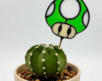 Estaca de planta de hongo 1-Up de Mario con vitrales